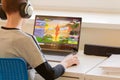 Vilnius, Lithuania - March 2, 2019: Child playing Fortnite game. Fortnite is popular online video game developed by Epic Royalty Free Stock Photo