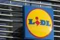 Vilnius, Lithuania - 11 May, 2021: Lidl supermarket logo sign on modern store facade. Lidl is popular German global