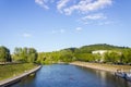 Vilnius, Lithuania - May 08, 2019: View of the river Viliya in Vilnius city Royalty Free Stock Photo
