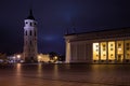 Cathedral Square with Vilnius Cathedral and Belfry at night
