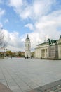 The Cathedral Square in Vilnius with bell tower in front of the neo-classical Vilnius Cathedral