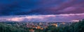 Vilnius, Lithuania. Panoramic View Unusual Violet Sunset Dramatic Sky Above Historic Center Cityscape. Old Town Travel