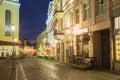 Vilnius Lithuania. Pilies Street Of Old Town In Bright Evening Illumination, Ancient Architecture