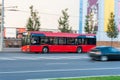 VILNIUS, LITHUANIA - SEPTEMBER 12, 2018: Vilnius City Public Transport Bus and Traffic. Blurry Background Because of Panning Effec Royalty Free Stock Photo