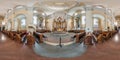 VILNIUS, LITHUANIA - SEPTEMBER, 2018: full seamless spherical panorama 360 by 180 degrees angle view interior baroque catholic