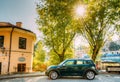 Vilnius, Lithuania. Green Color Mini Cooper Car Parking At Street