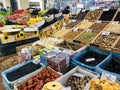 Various nuts and dried fruits are on sale in a market in Vilnius, Lithuania. Royalty Free Stock Photo