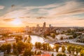 Vilnius, Lithuania. Sunset Sunrise Dawn Over Cityscape In Evening