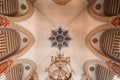 Vilnius Lithuania. Vaulted Painted Ceiling With Chandelier Of Orthodox Church Of St.Nicholas.