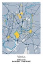 Vilnius, Lithuania - vector map of city in Blue, Gray, Yellow, Olive colors