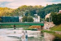 Vilnius Lithuania. White Pleasure Boat With Passengers Floation Royalty Free Stock Photo