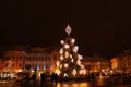 Vilnius, Lithuania 12-24-2018: 2018 years Christmas tree In Vilnius, Rotuses square, Lithuania