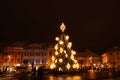 Vilnius, Lithuania 12-24-2018: 2018 years Christmas tree In Vilnius, Rotuses square, Lithuania