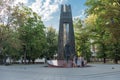 VILNIUS, LITUANIA - JULY 27, 2018: Vilnius Downtown with People and Monument ofFamous Lithuanian Write Cvirka