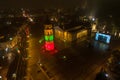 Vilnius old town with cathedral square and bell tower. Lithuanian flag color on the bell tower Royalty Free Stock Photo