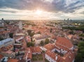 Vilnius Old Town with Many Old Streets and Cathedral Square and Bell Tower in Background. Lithuania. St. Johns Church Bell Tower.