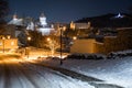 Vilnius Old Town at night with snow