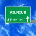 VILNIUS road sign against clear blue sky