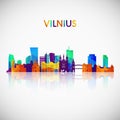 Vilnius skyline silhouette in colorful geometric style.