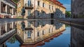 Vilnius Uzupis Republic. One of the most popular sightseeing place in Lithuania. Old Buildings and Reflection on Water. Vilnius Ol