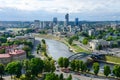 Vilnius, view of river Neris and City high-rise buildings on rig