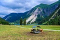 Vilsalpsee Vilsalp Lake at Tannheimer Tal, beautiful mountain scenery in Alps of Austria