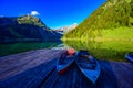 Vilsalpsee Vilsalp Lake at Tannheimer Tal, beautiful mountain scenery in Alps at Tannheim, Reutte, Tirol - Austria