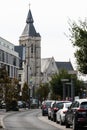 Vilvoorde, Flemish Region - Belgium : Cityscape over the street and tower of the curhc