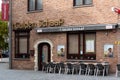 Vilvoorde, Flemish Region - Belgium : Facade and empty terrace of a local cafe