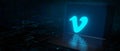 Vimeo icon logo glowing on laptop 3D Render