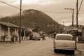 Old fashioned vintage car on a rural road in the town of Vinales, Cuba Royalty Free Stock Photo