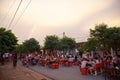 One day during summer, restaurants put their tables on the road in Vinales