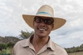 VINALES, CUBA - MARCH 14, 2018. Cuban with a white hat on a tobacco farm. Royalty Free Stock Photo