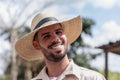 VINALES, CUBA - MARCH 14, 2018. Cuban with a white hat on a tobacco farm. Royalty Free Stock Photo