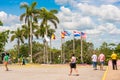 VINALES, CUBA - MAY 13, 2017: View of the city square with flags. Copy space for text.