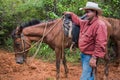 Vinales Valley, Cuba - September 24, 2015: Local cowboy prepare
