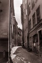 Vinatage looking picture of an alley in the Old Town, Stockholm, Sweden Royalty Free Stock Photo