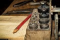 Vinatge desk with ancient weights