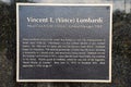 Vincent T. Vince Lombardi monument and placque on tour of Lambeau Field