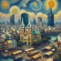 Vincent Van Gogh Style Painting of Saigon, Vietnam