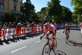 Vincenzo Nibali behind the pink jersey Tom Dumoulin near arrival in Bergamo stage in the 100th edition of Giro d`Italia