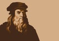 Portrait of the famous painter and scientist, Leonardo da Vinci. Royalty Free Stock Photo