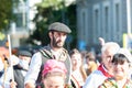 Vindication of the Transhumance in the center of Madrid. Young shepherd with his regional costume