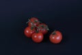 Vine tomatos  on black background flat lay Royalty Free Stock Photo