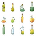 Vinegar bottle icons set, cartoon style