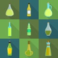 Vinegar bottle icons set, flat style