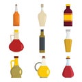 Vinegar bottle icons set, flat style