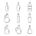 Vinegar bottle icons set, outline style