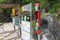 Vinegar with jellyfish warning signs on the beach Royalty Free Stock Photo