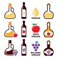 Vinegar vector icon set - apple cider vinegar and balsamic vinegar color design, healthy food concept